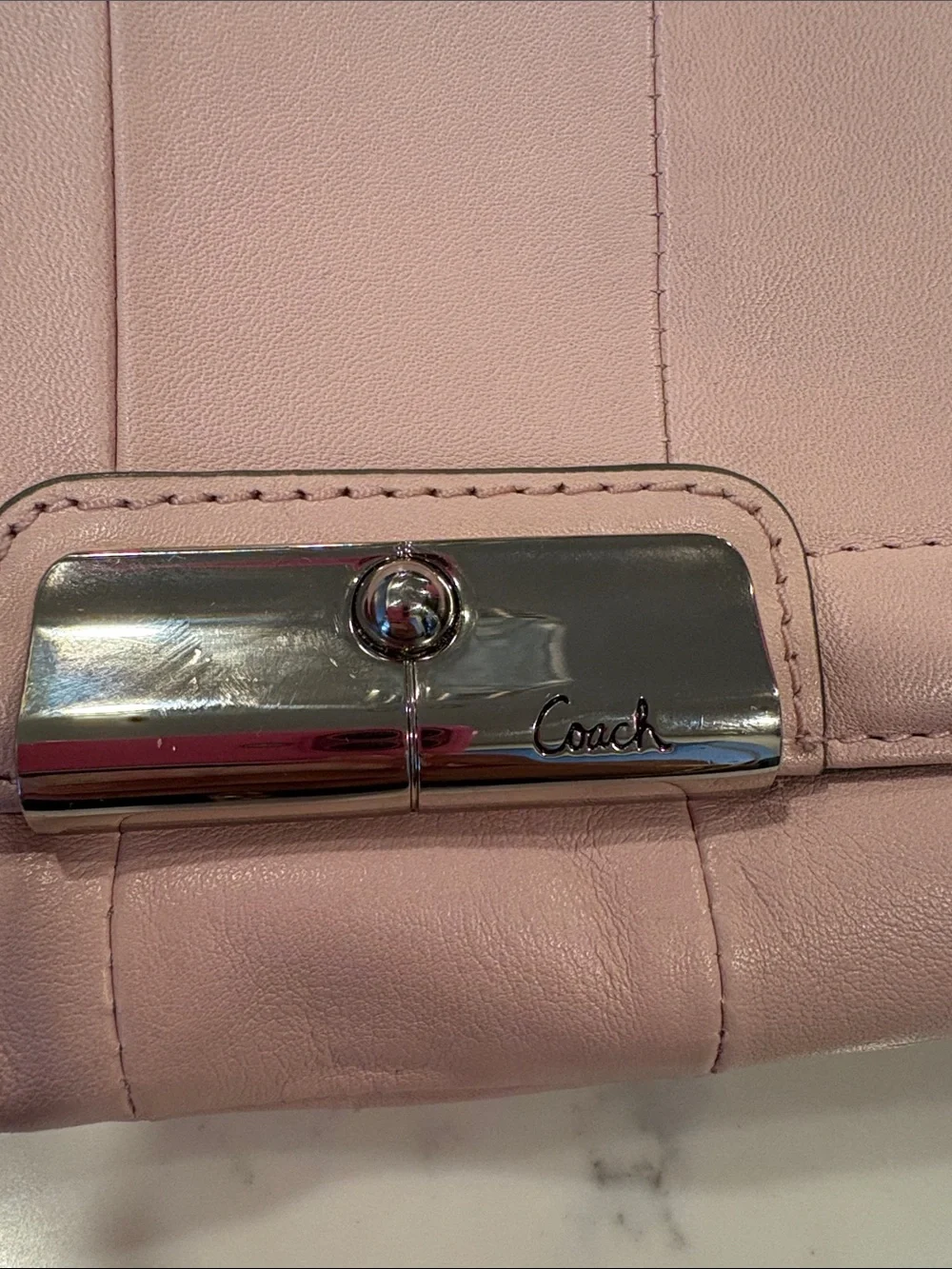 Coach Pale Pink Leather Wristlet Clutch with Silver Hardware